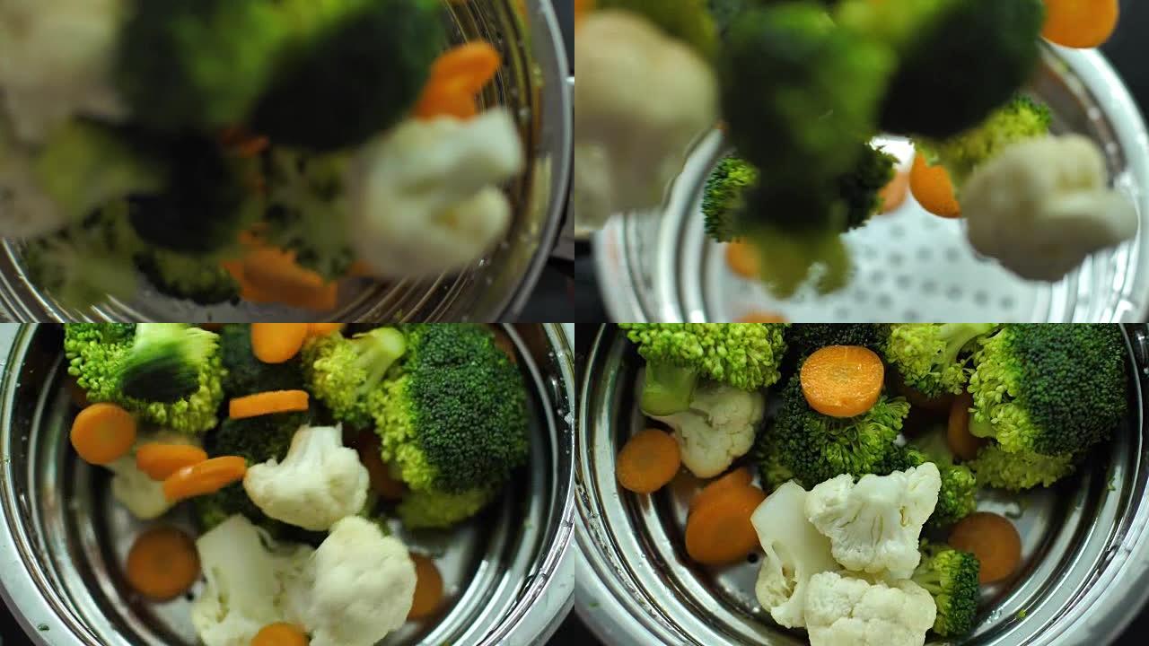 新鲜蔬菜溅入水慢动作视频