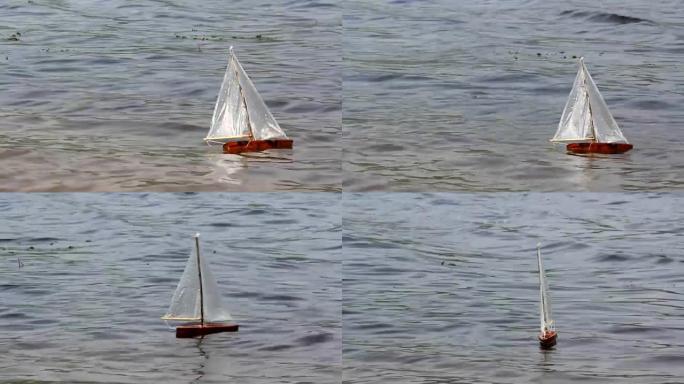 河上手工制作的玩具帆船