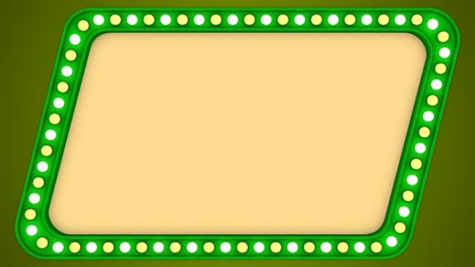 闪光灯泡绿色复古框架边框屏幕标志四边形赌场背景循环