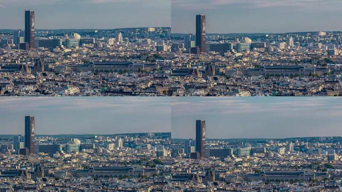 法国巴黎延时全景。蒙马特圣心大教堂的俯视图