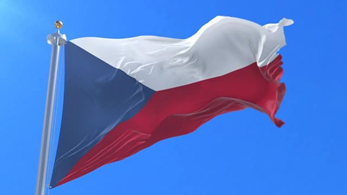 捷克共和国国旗在蓝天下挥舞，循环
