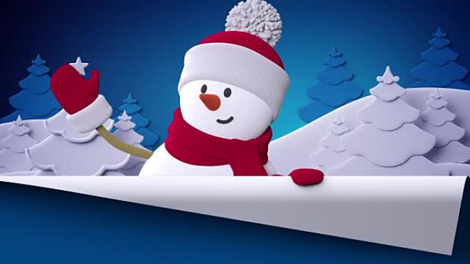 雪人望墙外，圣诞贺卡模板，节日背景3d插图