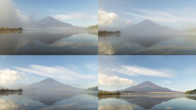 山南湖和富士山带云
