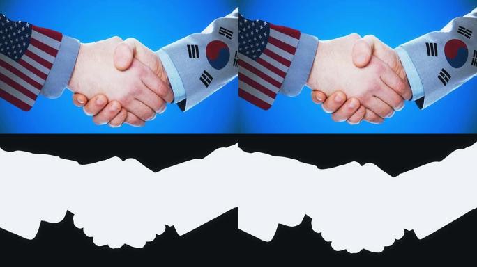 美国-韩国/握手概念动画关于国家和政治/与哑光频道