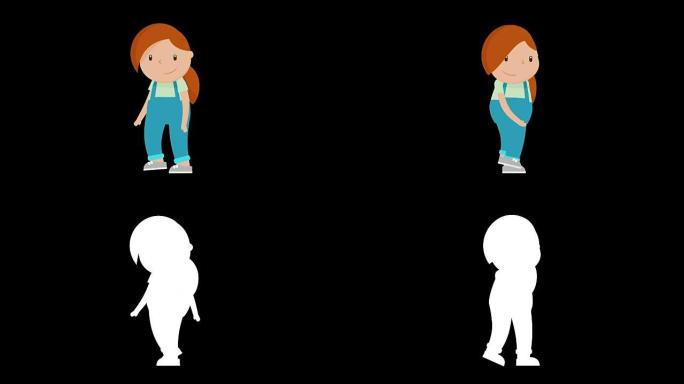 女孩角色向左和向右行走，用阿尔法哑光循环。