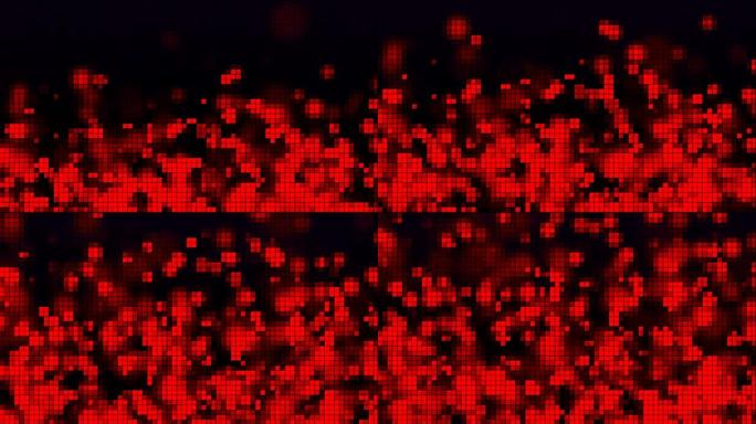 带有红色上升气泡和方形碎片的马赛克，计算机生成的背景，3D渲染