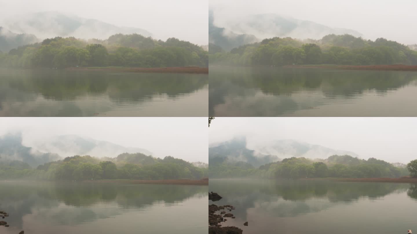 江南水乡山水朦胧小船帆船烟雨江南水面倒影