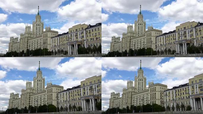 俄罗斯莫斯科的苏联斯大林风格摩天大楼的无人机拍摄