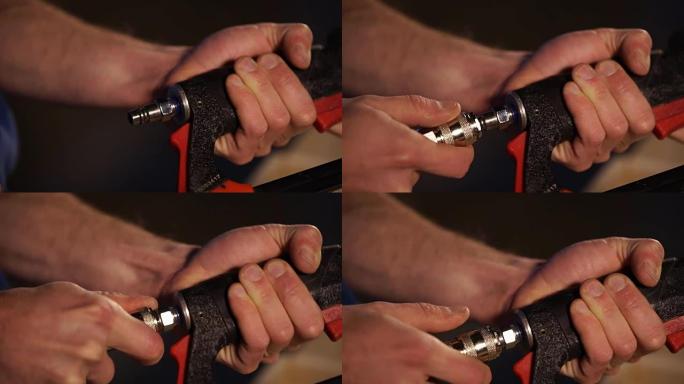close up shot of a man's hands, who connects the c