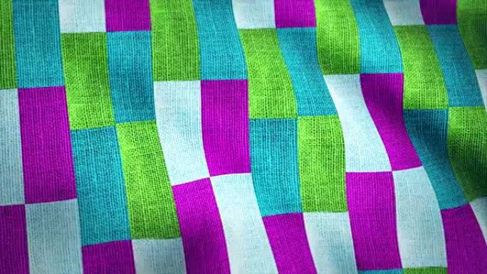 背景纹理柔软波纹条纹织物纺织材料，无缝循环。各种彩色织物在空中飞行。彩色布的背景