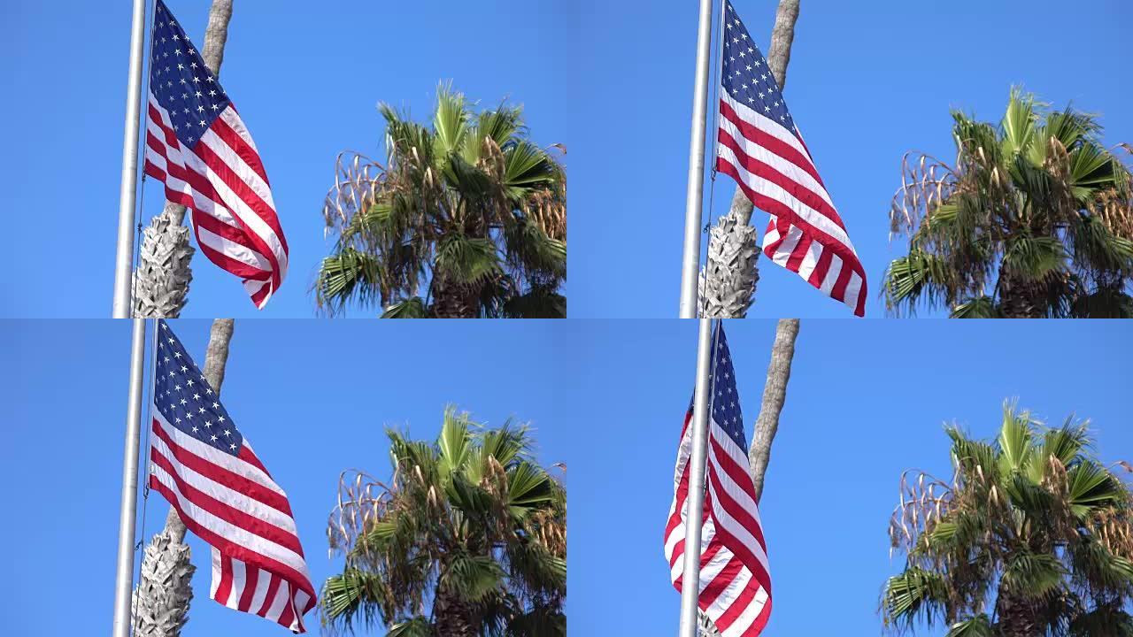 美国国旗迎风飘扬的4K视频
