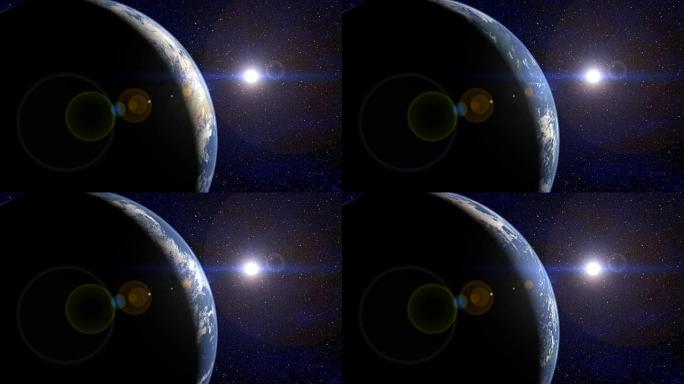 地球在星空中面向太阳旋转