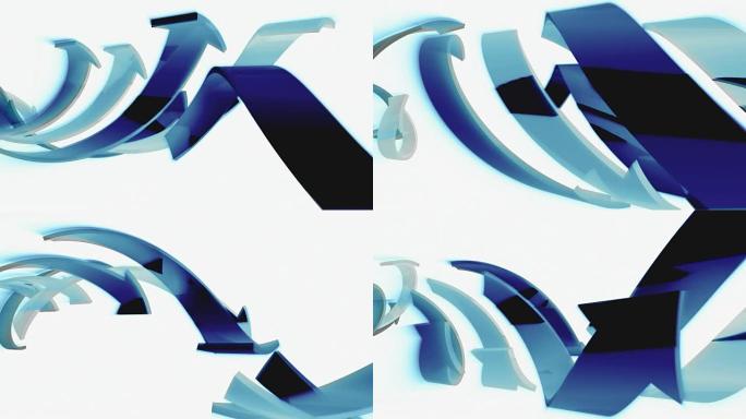黑暗3D箭头在白色背景上移动，CG动画，无缝循环