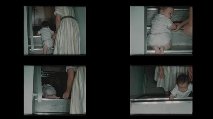 1960母亲教男婴如何爬上台阶