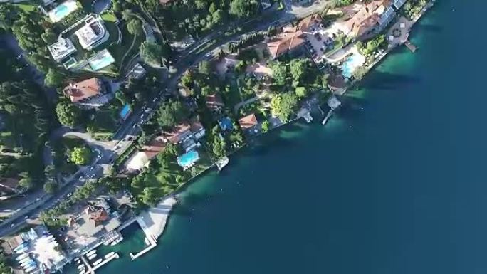 意大利群山环绕的华丽加尔达湖全景。无人机视频拍摄