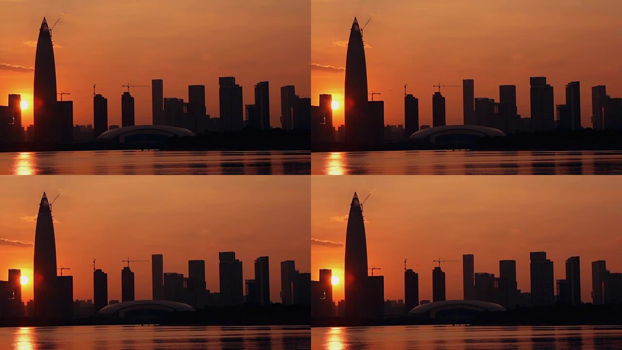 日落时的城市天际线-中国深圳