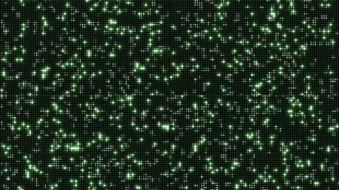 抽象点闪光闪光绿色二进制数字代码，计算机生成无缝循环抽象运动黑色背景，新技术