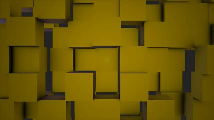 抽象立方体背景随机运动，3d可循环动画。抽象彩盒背景。无缝循环抽象立方体背景。黄色立方体