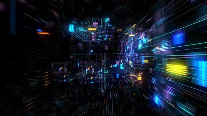 飞入宇宙未来派HUD隧道无缝VJ环路。4K 3D渲染循环