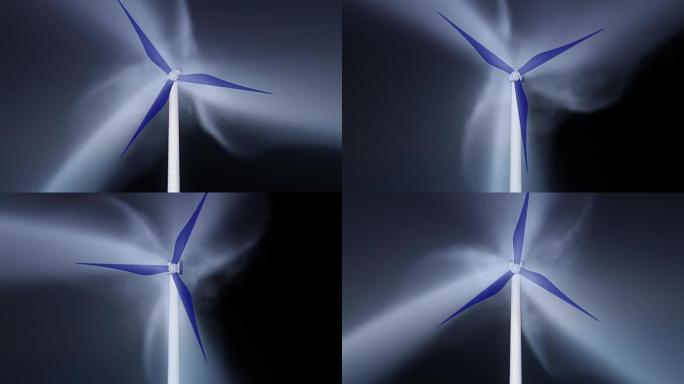 风力涡轮机周围气流的3D动画 (模拟)