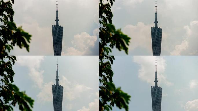 太阳光日古纳州城市著名的广州塔顶4k延时中国