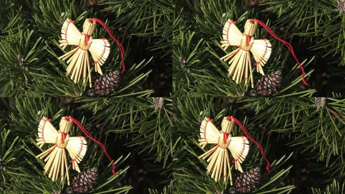 圣诞树上的稻草天使，圣诞天使。装饰圣诞树的天使的形象。