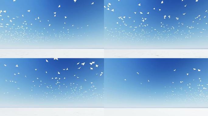 鸟群在屏幕上飞来飞去。3d动画和渲染