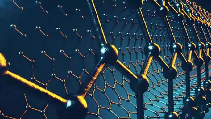 石墨烯原子纳米结构可循环动画。蜂窝形式的纳米管。概念纳米技术与科学。3d动画