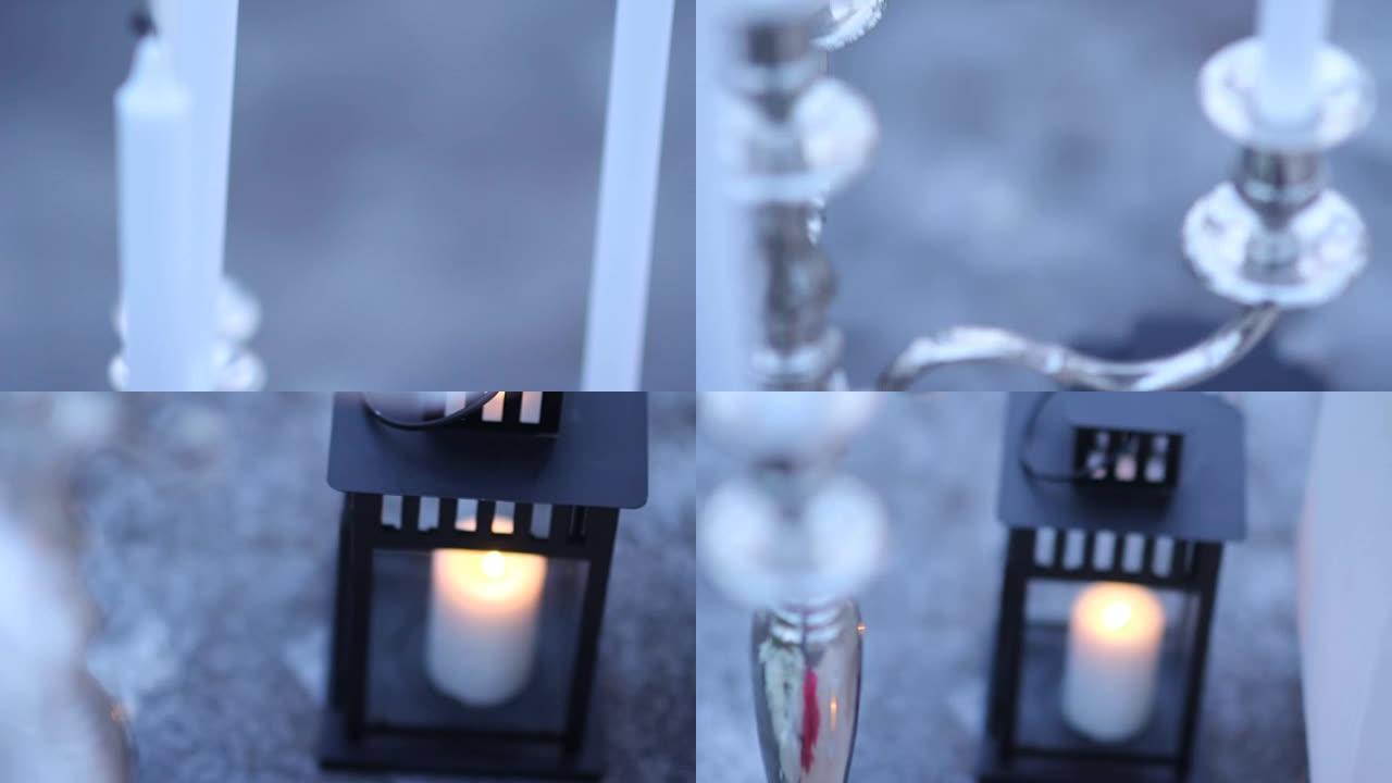 蜡烛，灯笼，两个人的浪漫晚餐。浪漫约会的晚餐