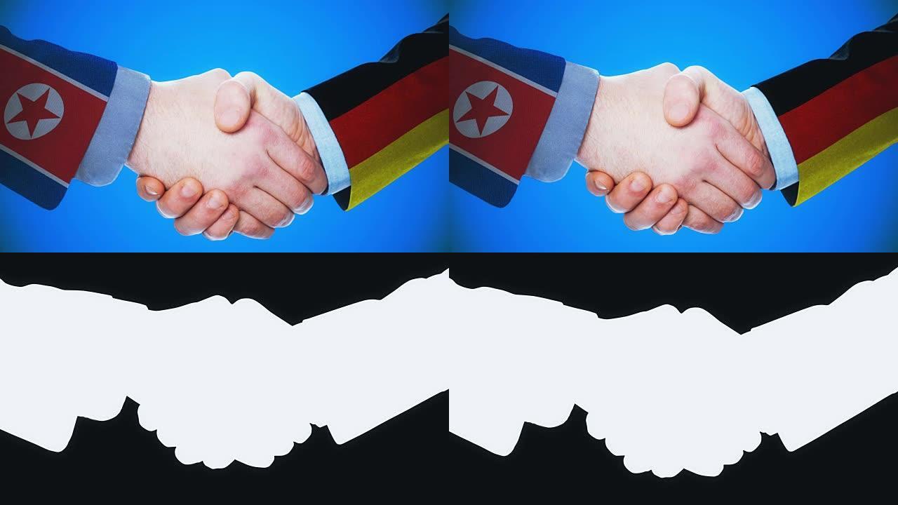 朝鲜-德国/握手概念动画国家和政治/与哑光频道