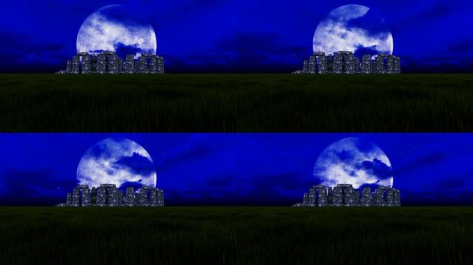 巨石阵映衬着美丽夜晚的大月亮