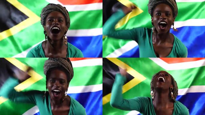 南非年轻黑人妇女用南非国旗庆祝