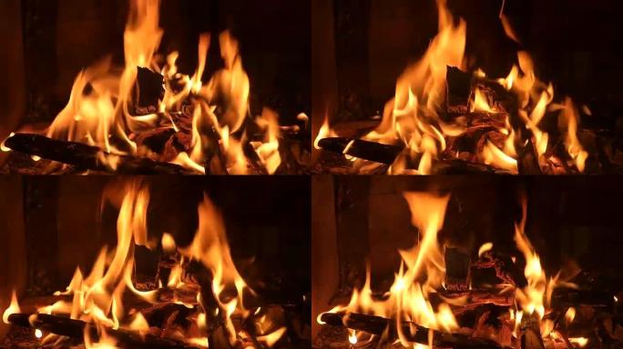 火灾背景-火炉内的红色热火焰