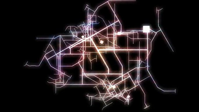 虚构城镇道路和街道的城市地图