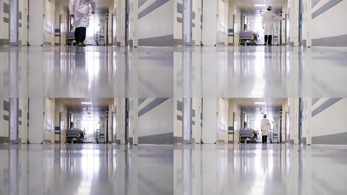 医生走过医院的长长的走廊