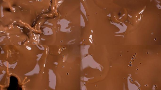 巧克力碎片与巧克力一起掉在牛奶中