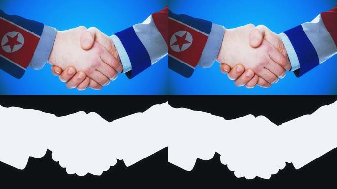 朝鲜-法国/握手概念动画国家和政治/与哑光频道