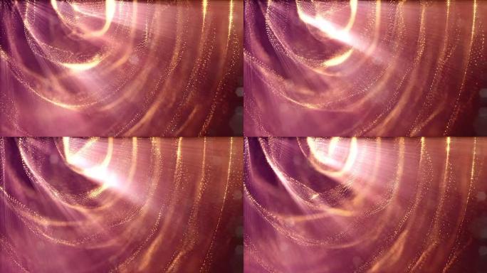 3d循环粒子动画与景深，bokeh和光线有趣的背景或vj循环像微观世界或外层空间。无缝黄金抽象背景。