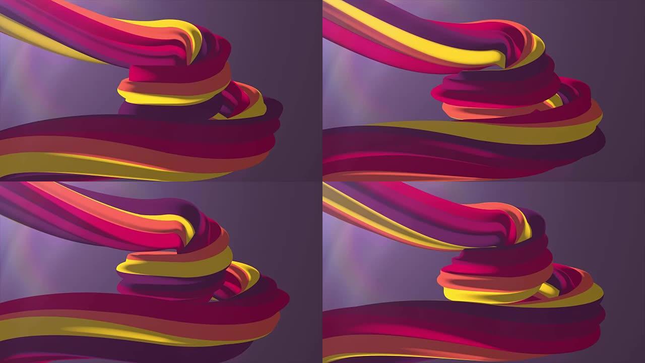 柔和的色彩3D弯曲棉花糖绳糖果无缝环抽象形状动画背景新质量通用运动动态动画七彩快乐视频素材