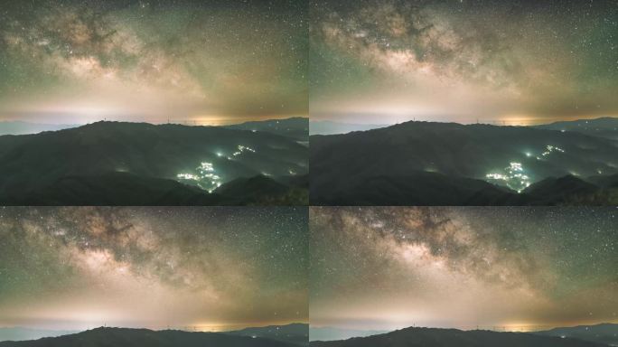 桂林资源县星空银河与山间的村庄延时摄影