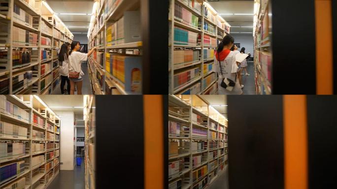 广州市图书馆阅览馆货架慢动作步行景观