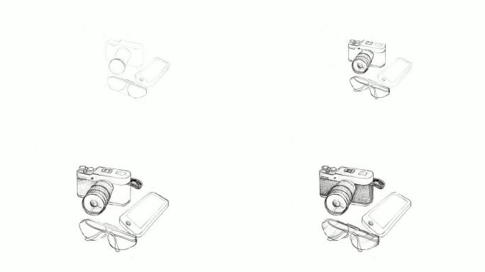 手绘相机和带智能手机视频剪辑的眼镜
