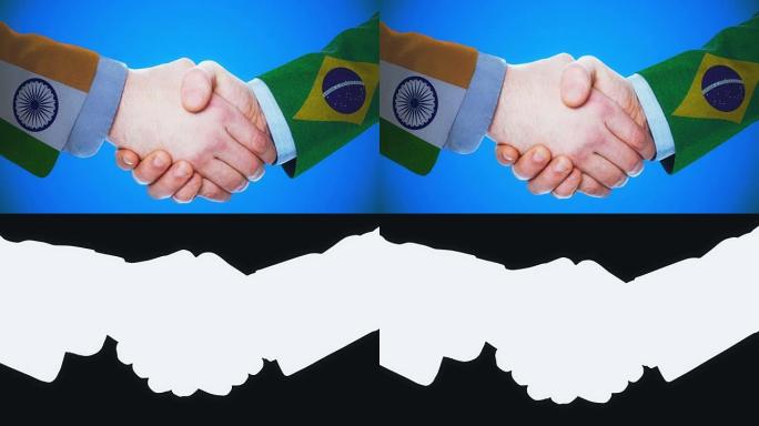 印度-巴西/握手概念动画国家和政治/与matte频道