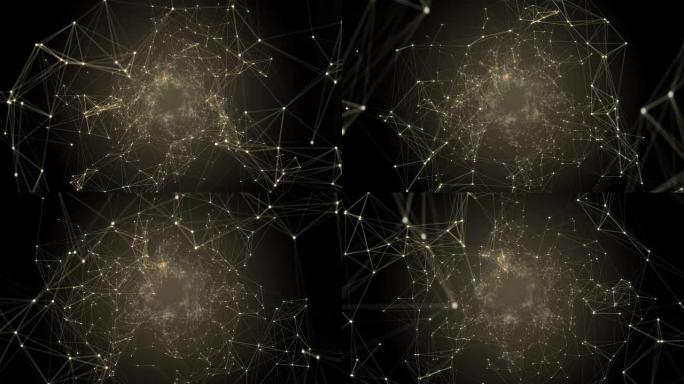 抽象空间和技术背景，神经丛由恒星、线条和点组成。抽象隧道网格。