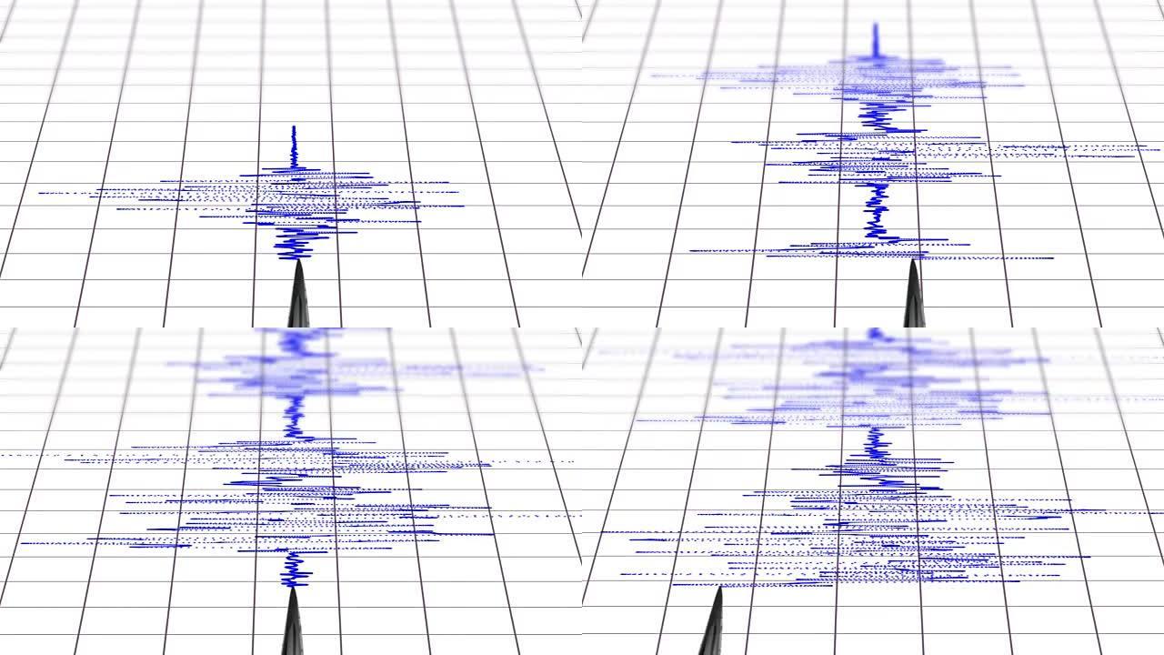 用蓝色墨水绘制箭头的地震仪的4k近景。UHD动画