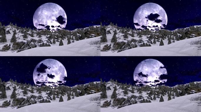 雪山上空的大月亮
