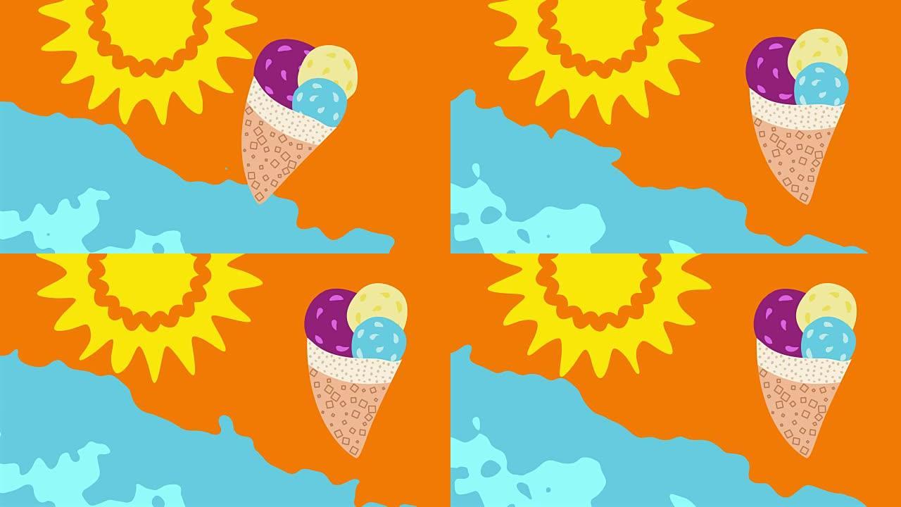 Icecream, sea, beach, animation