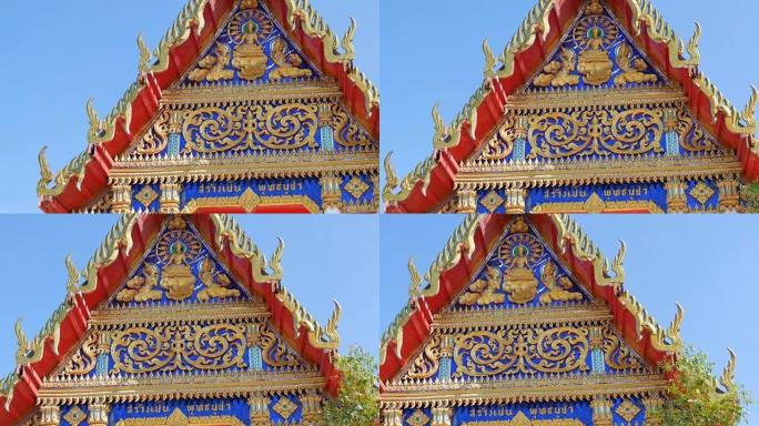 美丽的佛教镀金寺庙，有各种装饰品和宗教符号