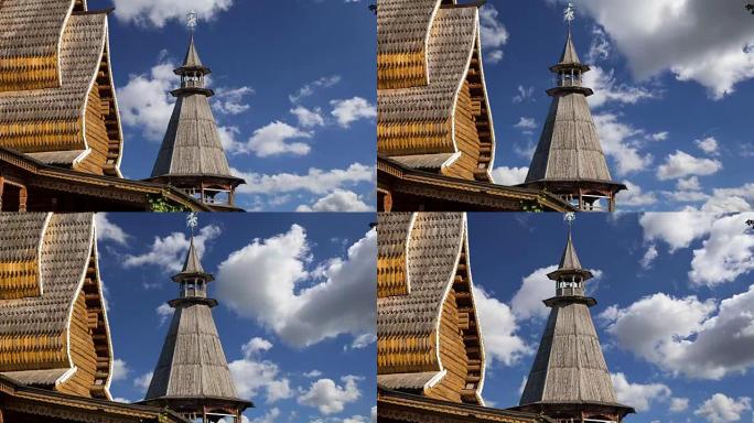 俄罗斯莫斯科伊兹迈洛夫斯基克里姆林宫的圣尼古拉斯教堂 (克里姆林宫在伊兹迈洛沃)。新教堂，以俄罗斯木