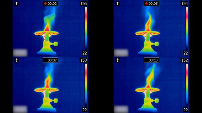 燃烧野营天然气炉的热镜头